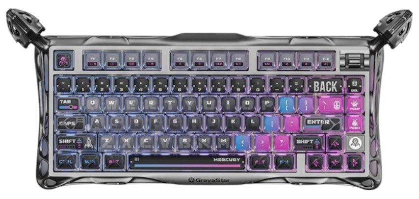 Клавиатура беспроводная игровая GravaStar Mercury K1 Pro 80keys Kailh Speedy Mint BT/WL/USB Сyberpunk (GSK1PRO_CBLK) - Фото 1