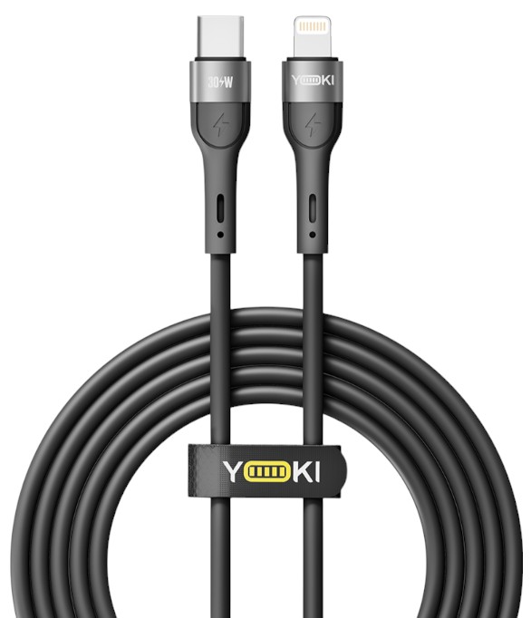 Кабель синхронизации данных YOKI EXTRA Type-C to Lightning 30W 2m Black (YK-EX11) - Фото 1