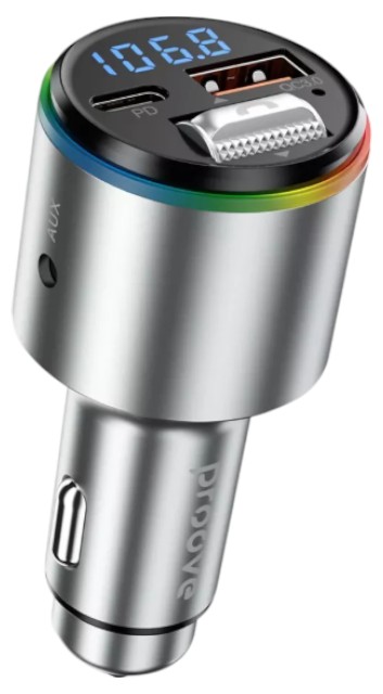 FM модулятор Proove Launcher Power Drive 30W (PD+QC3.0) Type-C+USB+AUX Silver (FMPD30110006) - Фото 1