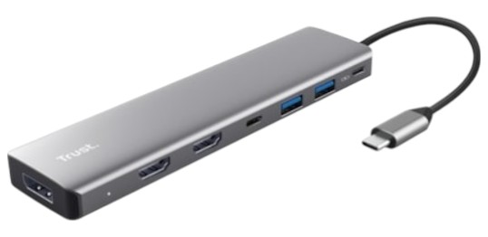 Хаб USB Trust Dalyx 7in1 USB-C> 2xUSB-А 3.2/2xUSB-С/2xHDMI/Display Port 0.16м Grey (25661) - Фото 1