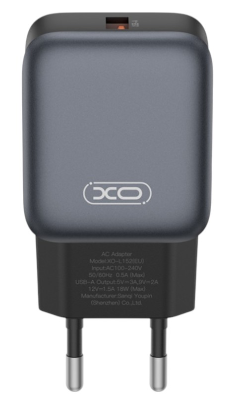 Мережевий зарядний пристрій XO 18W QC Single port USB-A (L152_Black) - Фото 1