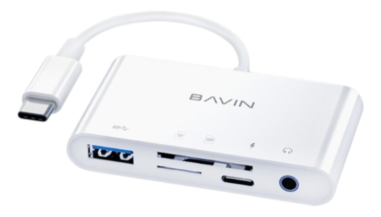 Хаб USB Bavin OTG-32 5 портів USB 3.0/TF/SD/Type-C/AUX 3.5 White - Фото 1