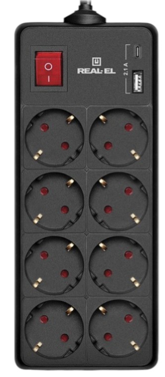 Мережевий фільтр REAL-EL RS-Protect 805 1.8 м Black (EL122300042) - Фото 1