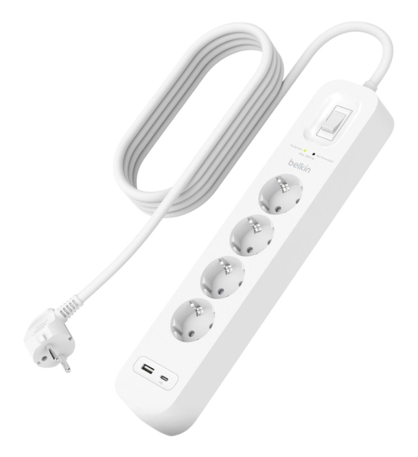 Сетевой фильтр Belkin 4хТип F 2m USB-A/USB-C 18Вт (SRB001VF2M) - Фото 1