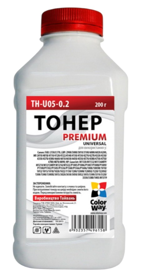 Тонер для заправки картриджа Colorway HP LJ P1005/1102/1010/2035 Premium Universal 200 г (TH-U05-0.2) - Фото 1