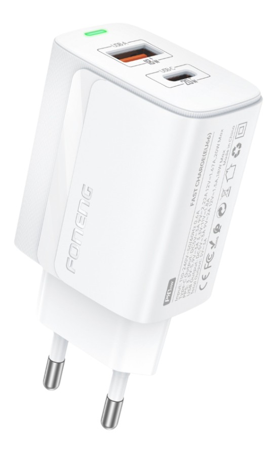 Мережевий зарядний пристрій Foneng EU66 USBх3A USB-Cх3A 20W White (EU66-CH-W) - Фото 1