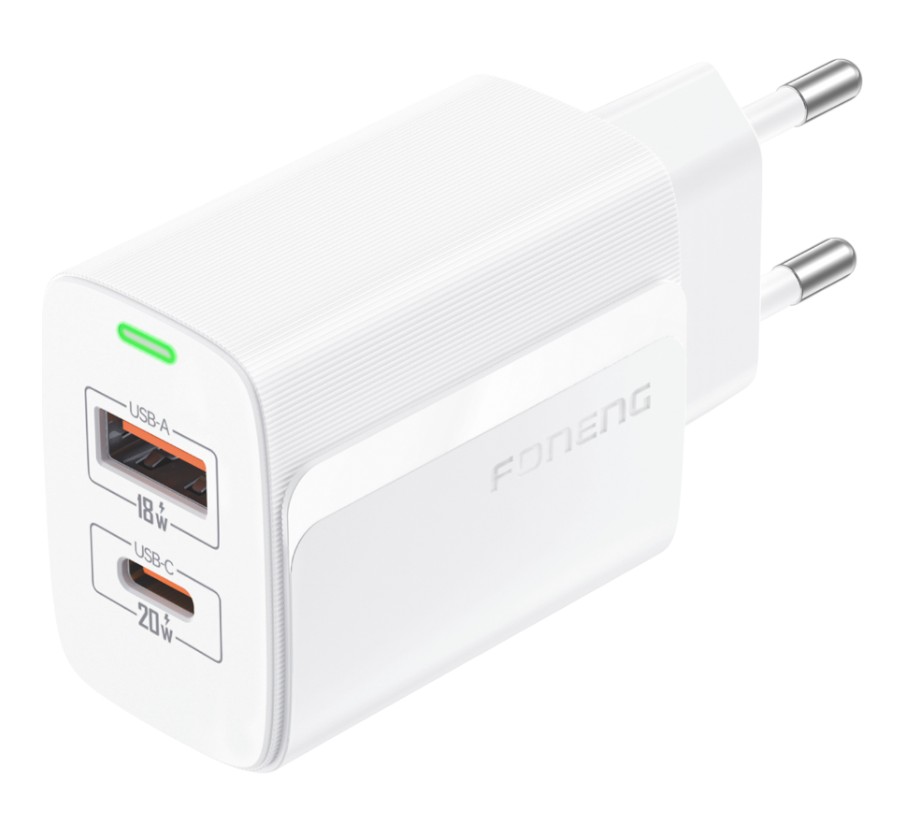 Мережевий зарядний пристрій Foneng GaN10 1хUSB 2хUSB-C 65W White + кабель USB Type-C (GaN10-EU-CH-TC-W) - Фото 1