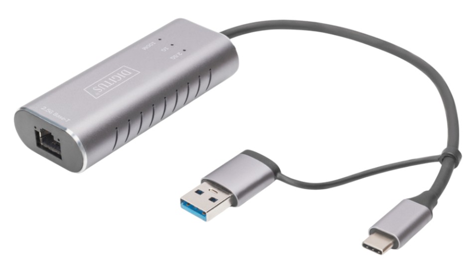 Переходник USB Type-C - RJ-45 Digitus USB-C/USB 3.0 - 2.5 Gbps Ethernet (DN-3028) - Фото 1