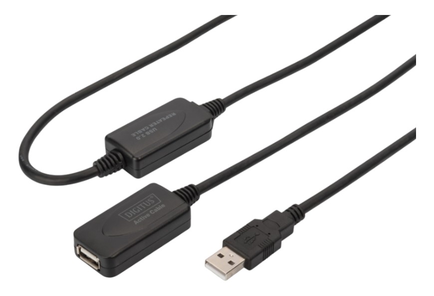 Кабель USB type A - USB type A Digitus USB 2.0 Active Cable, A/M-A/F, 20 м Black - Фото 1