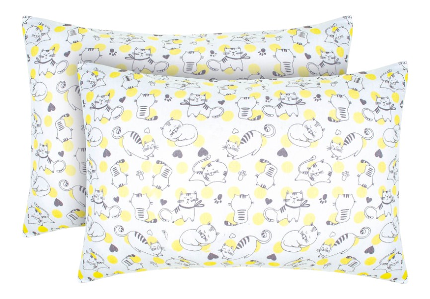 Наволочка Home Line КОТИКИ Щ120 бязь 40х60 см 2 шт. серо-желтые (185660) - Фото 1