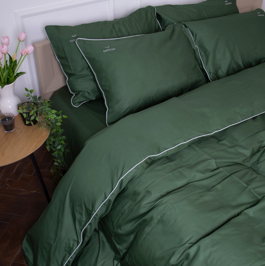 Комплект постільної білизни MirSon Сатин 0844 Green Olive Corner 2x143x210 см (2200008710965) - Фото 1