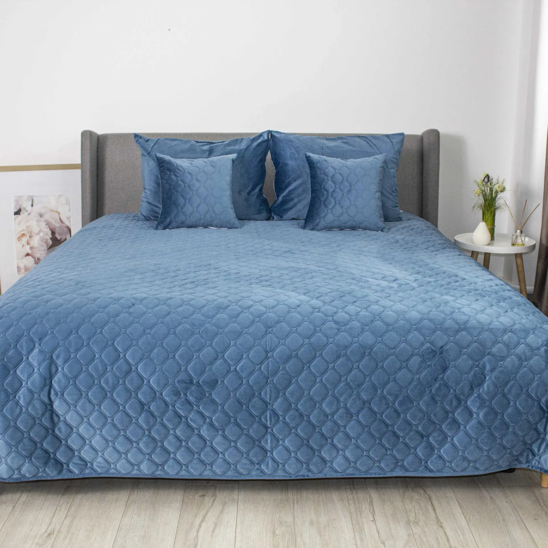 Покрывало двуспальное ТЕП VELOUR 240х260 см ДАРК БЛУ/Ромб круглый (4-00518_33878) - Фото 1