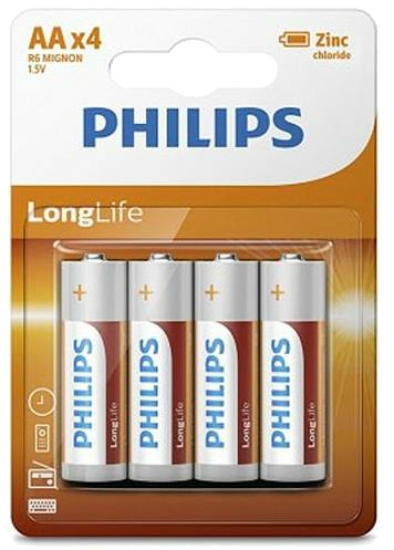 Батарейка тип AA Philips LongLife Zinc Carbon AA BLI 4 (R6L4B/10) - Фото 1