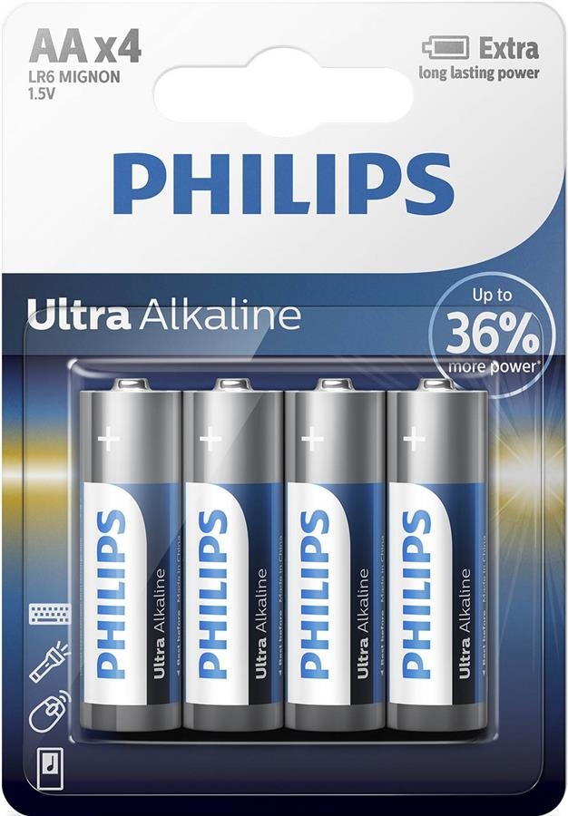 Батарейка тип AA Philips Ultra Alkaline AA BLI 4 (LR6E4B/10) - Фото 1
