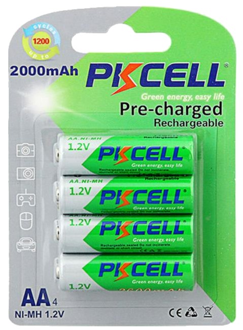 Аккумулятор тип AA PKCELL R6 NiMH 2000mAh 4 шт. (PC/AA2000-4B) - Фото 1