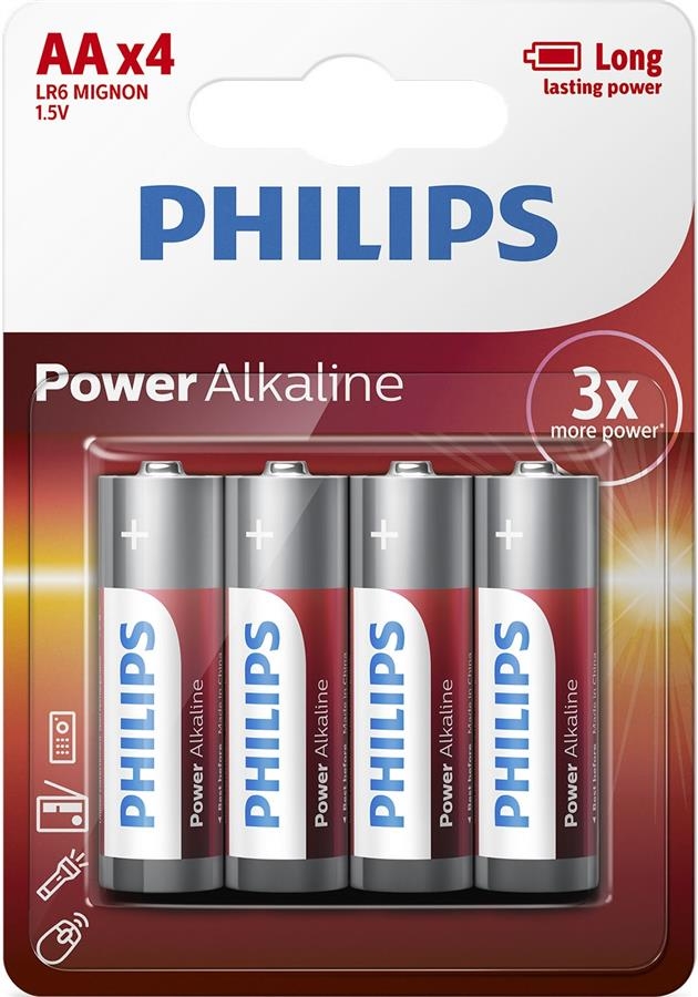 Батарейка тип AA Philips Power Alkaline AA BLI 4 (LR6P4B/10) - Фото 1