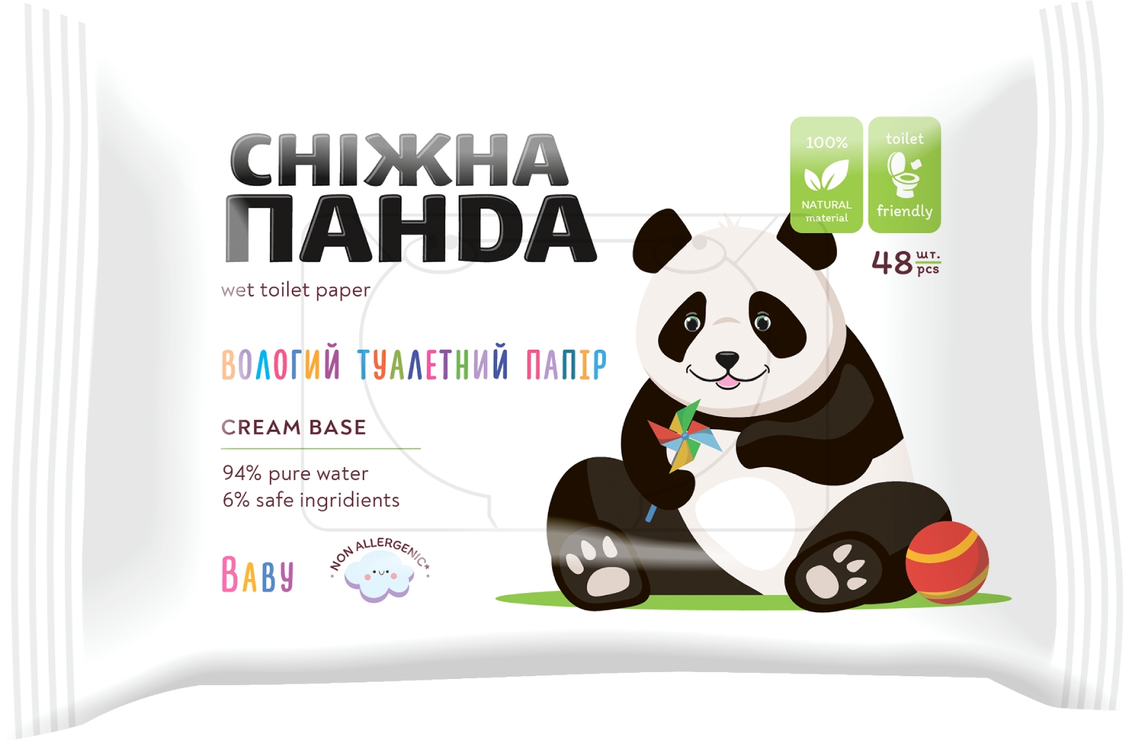Влажная туалетная бумага Сніжна панда Baby Cream 48 шт. (4820183972668) - Фото 1