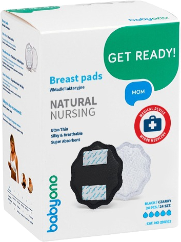Прокладки для груди BabyOno "Natural nursing" черные 24шт (298/02) - Фото 1