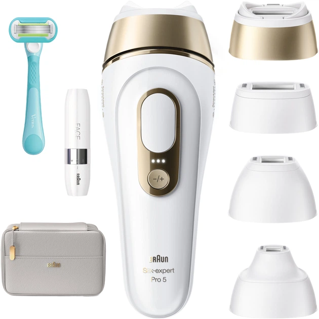 Фотоепілятор Braun Silk Expert Pro 5 PL5412 + Тример для обличчя + Бритва Gillette Venus Extra Smooth + Косметичка (8700216938006)