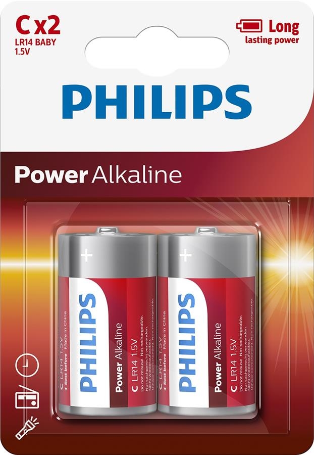 Батарейка тип C (LR-14) Philips Power Alkaline C BLI 2 (LR14P2B/10) - Фото 1
