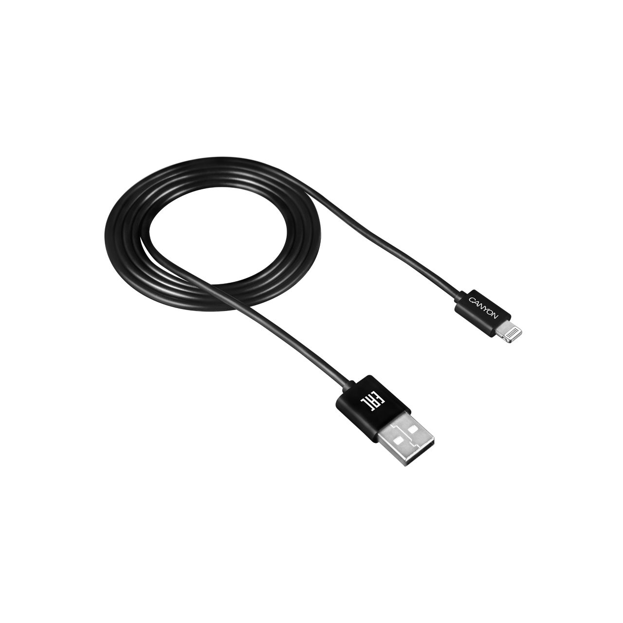 Кабель синхронизации данных Canyon Lightning USB for Apple 1m Black (CNE-CFI1B) - Фото 1