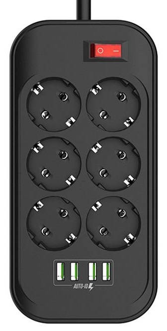 Сетевой фильтр Colorway 6 розеток 4xUSB Black 2.0m (CW-CHE64B) - Фото 1