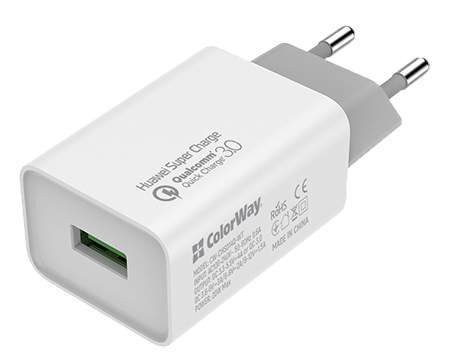 Сетевое зарядное устройство Colorway QC3.0 1xUSB 4A White (CW-CHS014Q-WT) - Фото 1