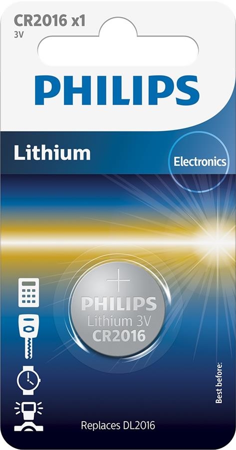 Батарейка тип CR2016 Philips Lithium CR 2016 BLI 1 (CR2016/01B) - Фото 1
