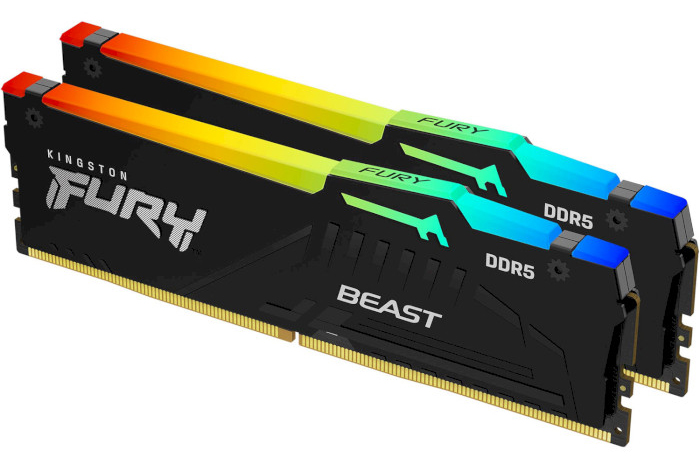 Память DDR Kingston Fury Beast Black RGB DDR5-6000 64GB (2x32GB) CL36-38-38 1.35V EXPO (KF560C36BBEAK2-64) - Фото 1