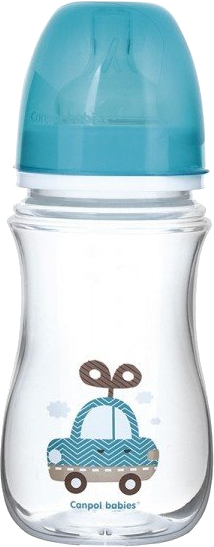 Бутылочка для кормления Canpol babies Антиколиковая с широким горлом EasyStart – „Игрушки” синяя машинка, 300 мл. (35/222_blu) - Фото 1