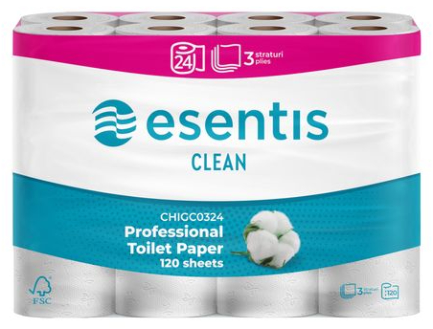 Туалетная бумага ESENTIS-Clean 3 слоя, 24 рул - Фото 1