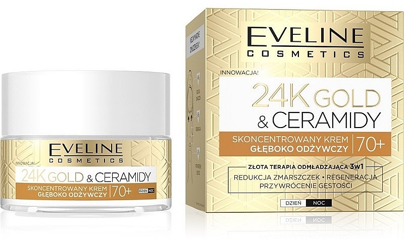 Крем для лица EVELINE 24K Gold & Ceramidy 70+ питательный 50 мл (5903416055136) - Фото 1