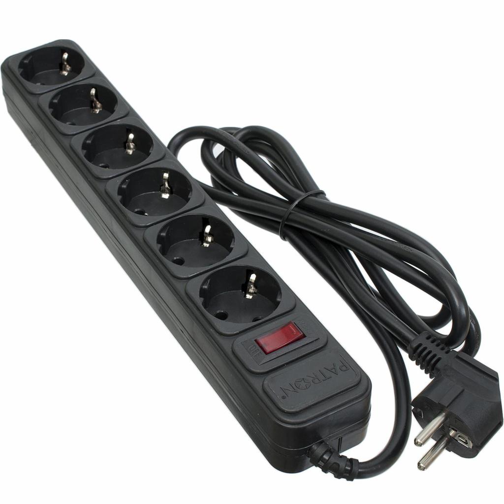 Сетевой фильтр Patron SP-1062  6 розеток 1.8 m Black (EXT-PN-SP-1062) - Фото 1