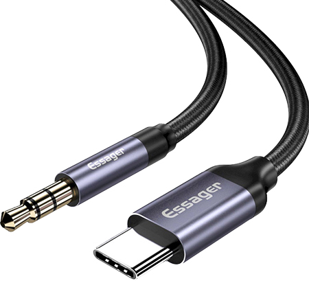 Кабель синхронизации данных Essager E02 Type-c to 3.5mm Male Audio Cable Grey (EZJE02-0G) - Фото 1