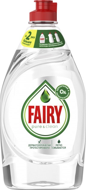 Средство для ручного мытья посуды Fairy Fairy Pure & Clean 450 мл - Фото 1