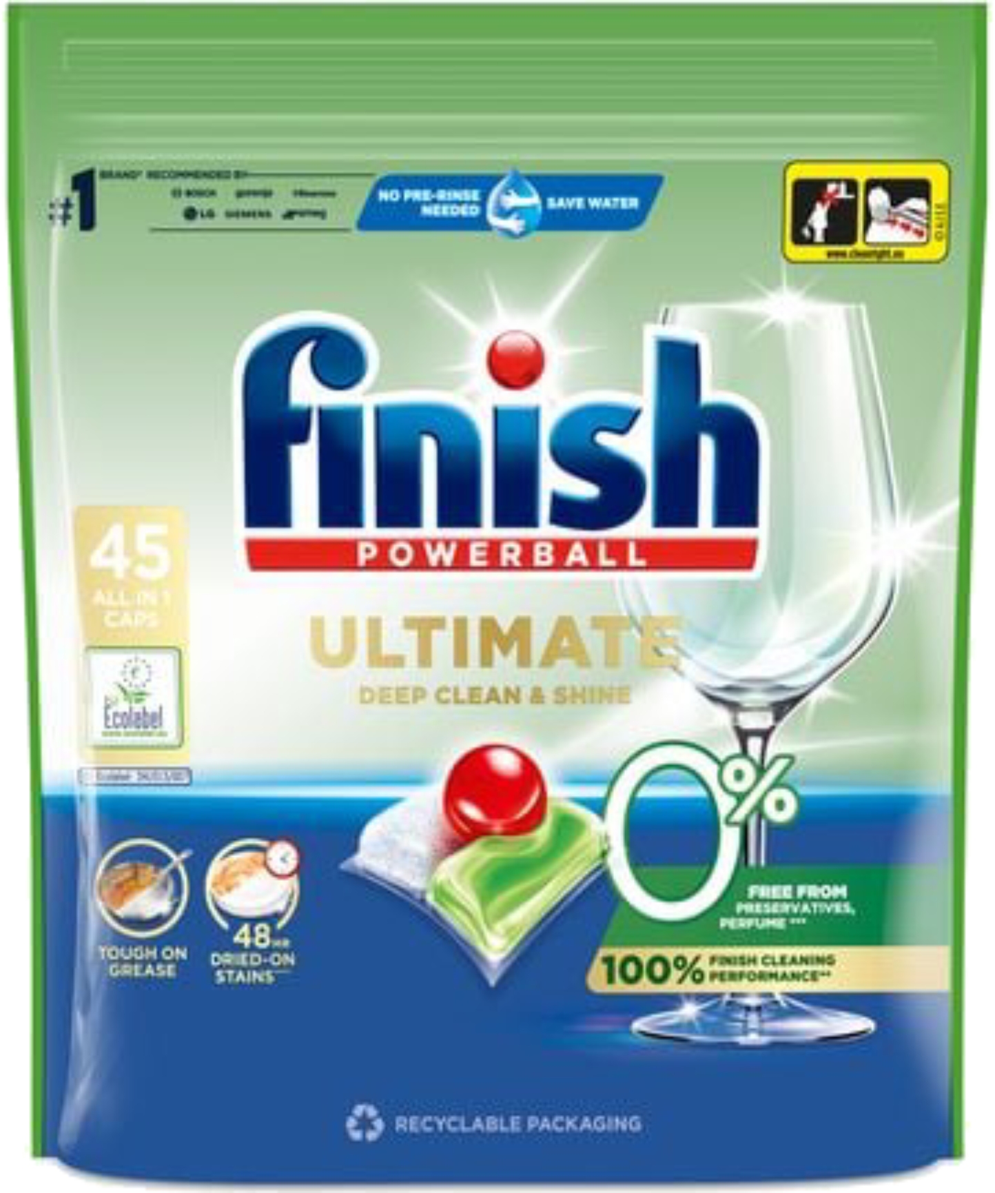 Таблетка для посудомоечной машины Finish Ultimate 0% 45 шт - Фото 1