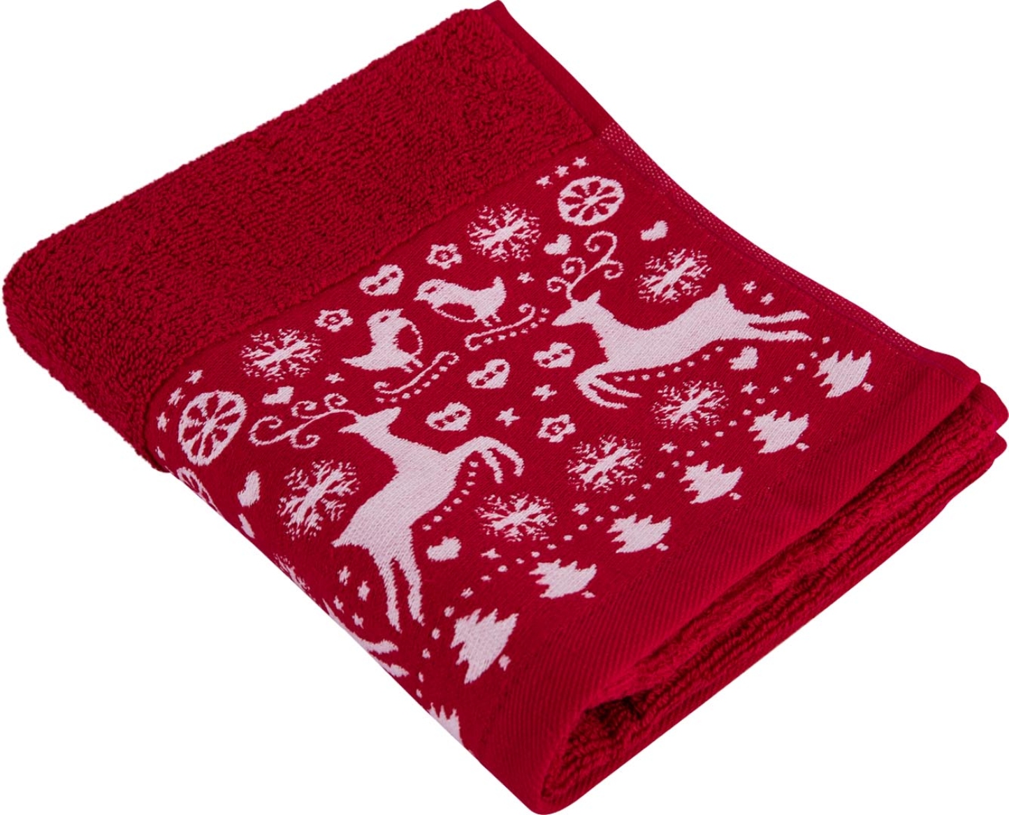 Полотенце для лица GM Textile новогодние зверюшки красный 50х90 - Фото 1