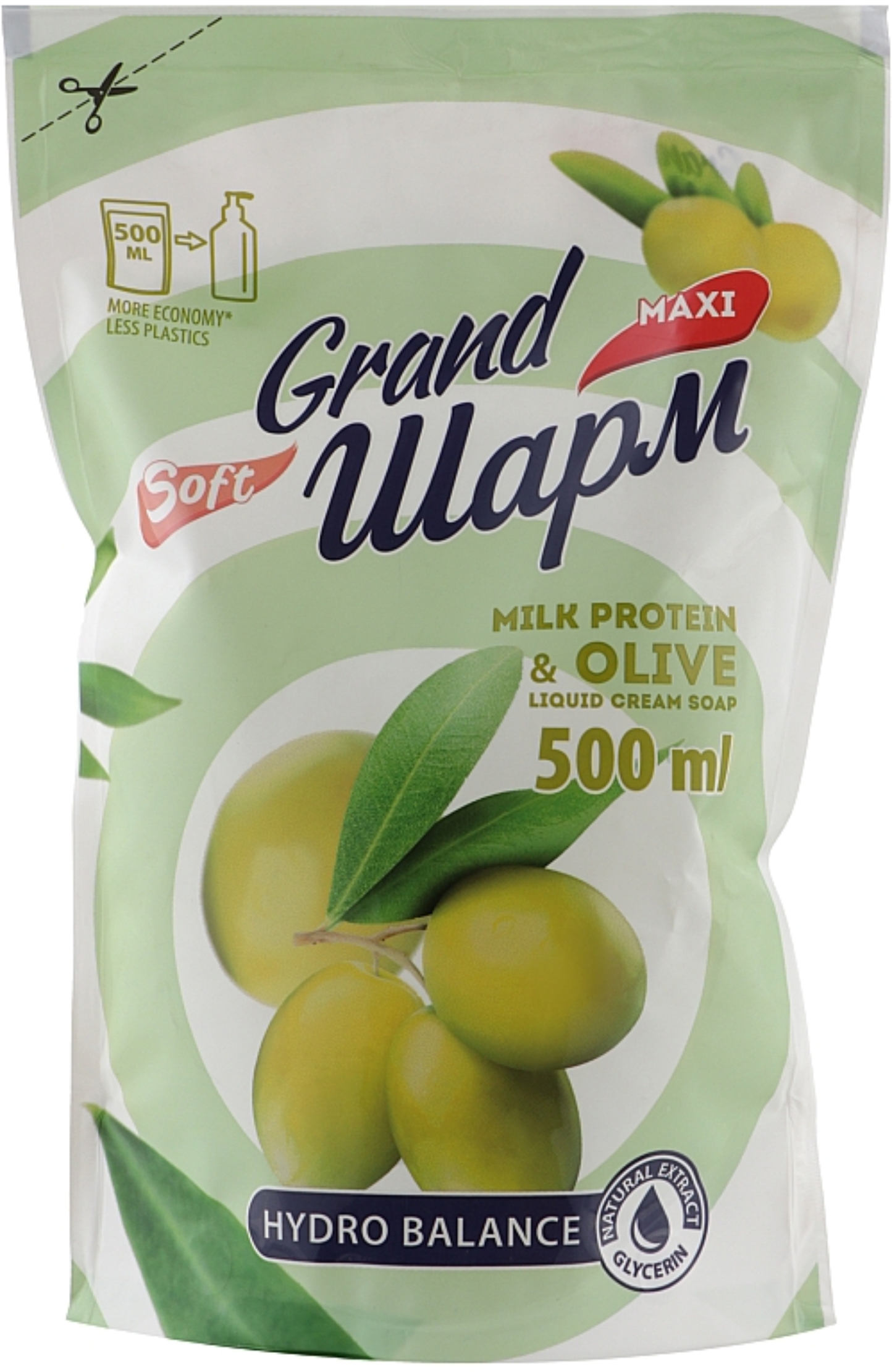 Жидкое мыло для рук Grand Шарм Maxi Молочный протеин и Оливка 500 мл (4820195504086) - Фото 1