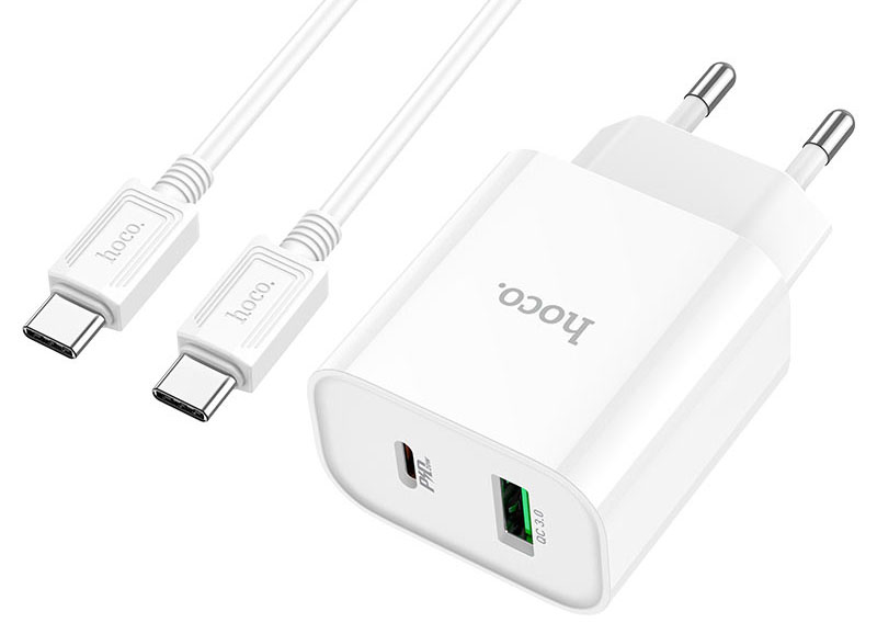 Сетевое зарядное устройство HOCO C80A Rapido PD20W+QC3.0 Type-C (EU) White (6931474740533) - Фото 1