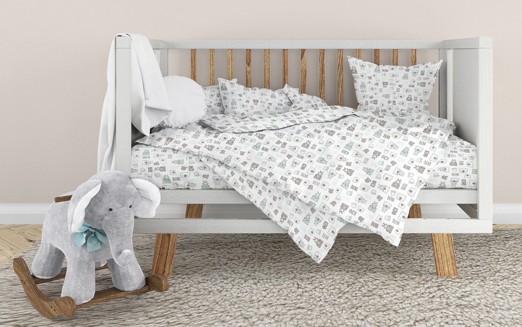 Комплект постельного белья детский Home Line Тедди кофейно-ментоловый (174749) - Фото 1