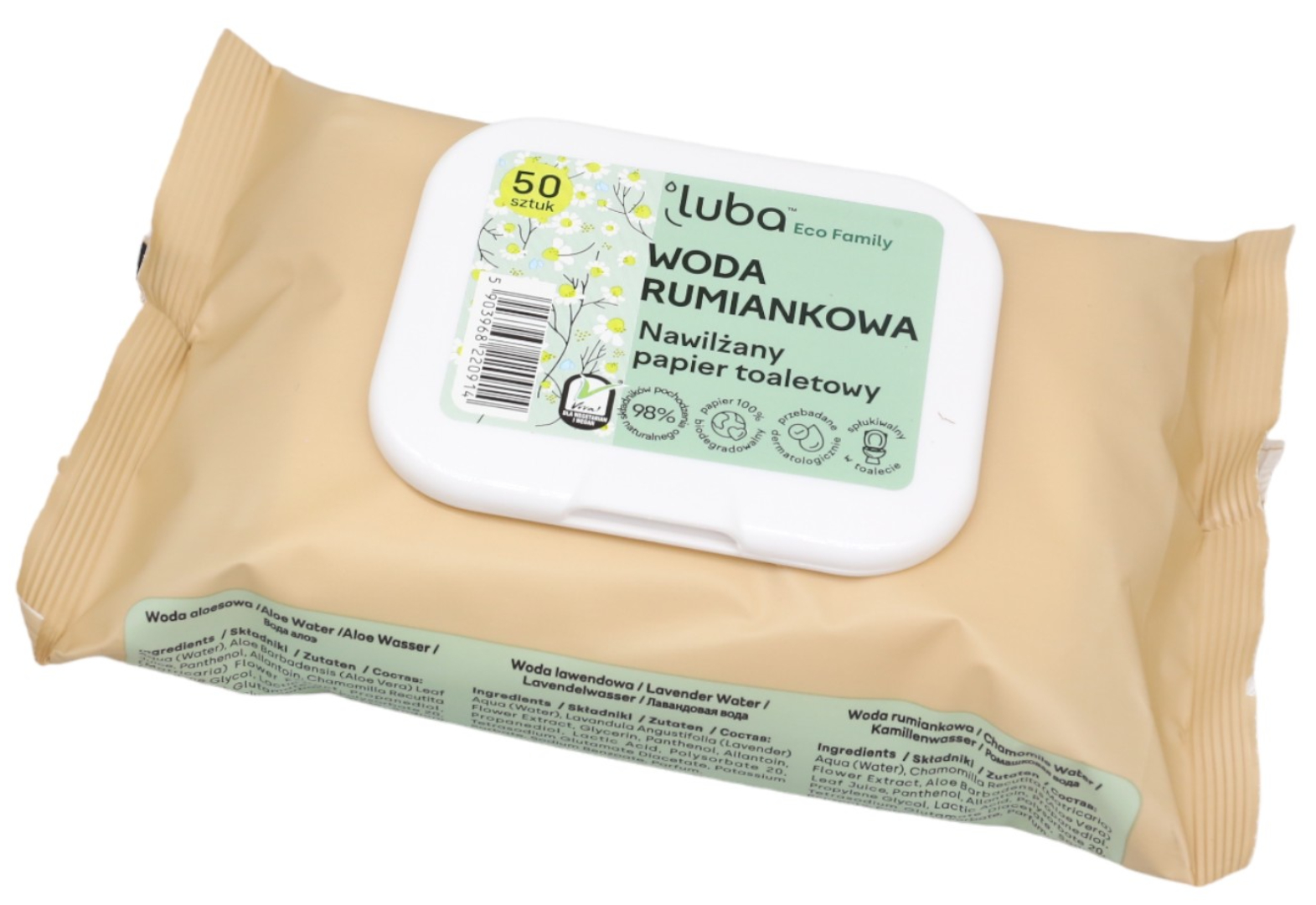 Влажная туалетная бумага Luba ECO Family с ромашковой водой 50 шт. (LTPVEFCW50) - Фото 1