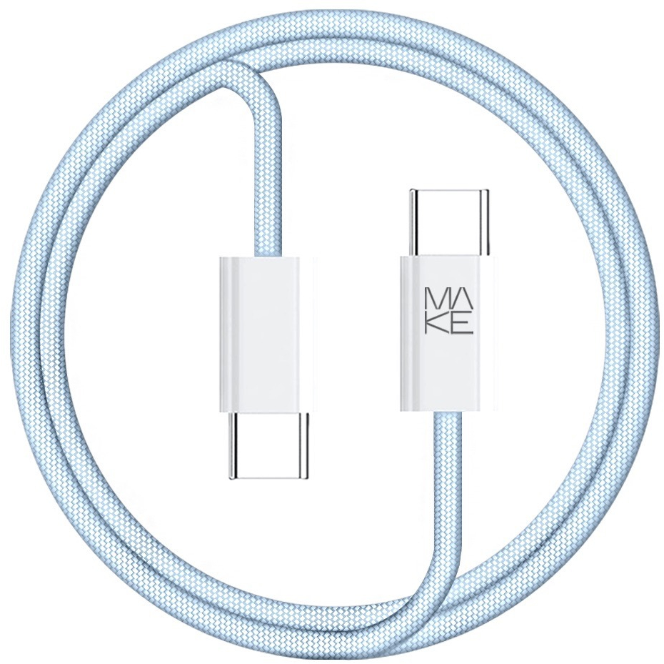 Кабель синхронизации данных MAKE Type-C PD 65W 1m Nylon Blue (MCB-CN1BL) - Фото 1