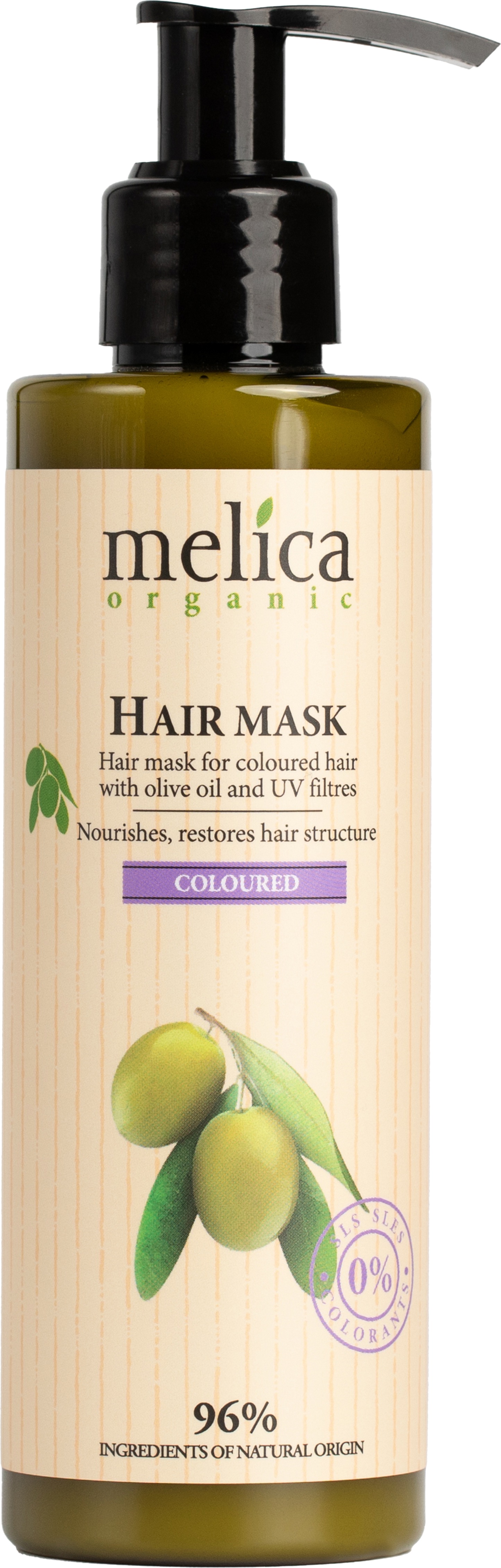 Маска для волосся Melica Organic для фарбованого з оливковою олією та УФ-фільтрами, 200 мл (4770416004201) - Фото 1