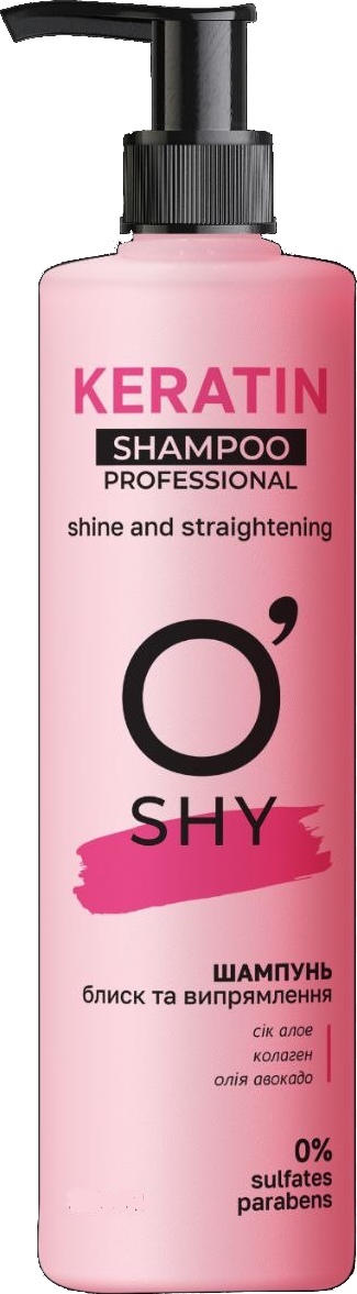 Шампунь женский O'Shy Professional Keratin. Блеск и выпрямление 400 мл (4820263233887) - Фото 1