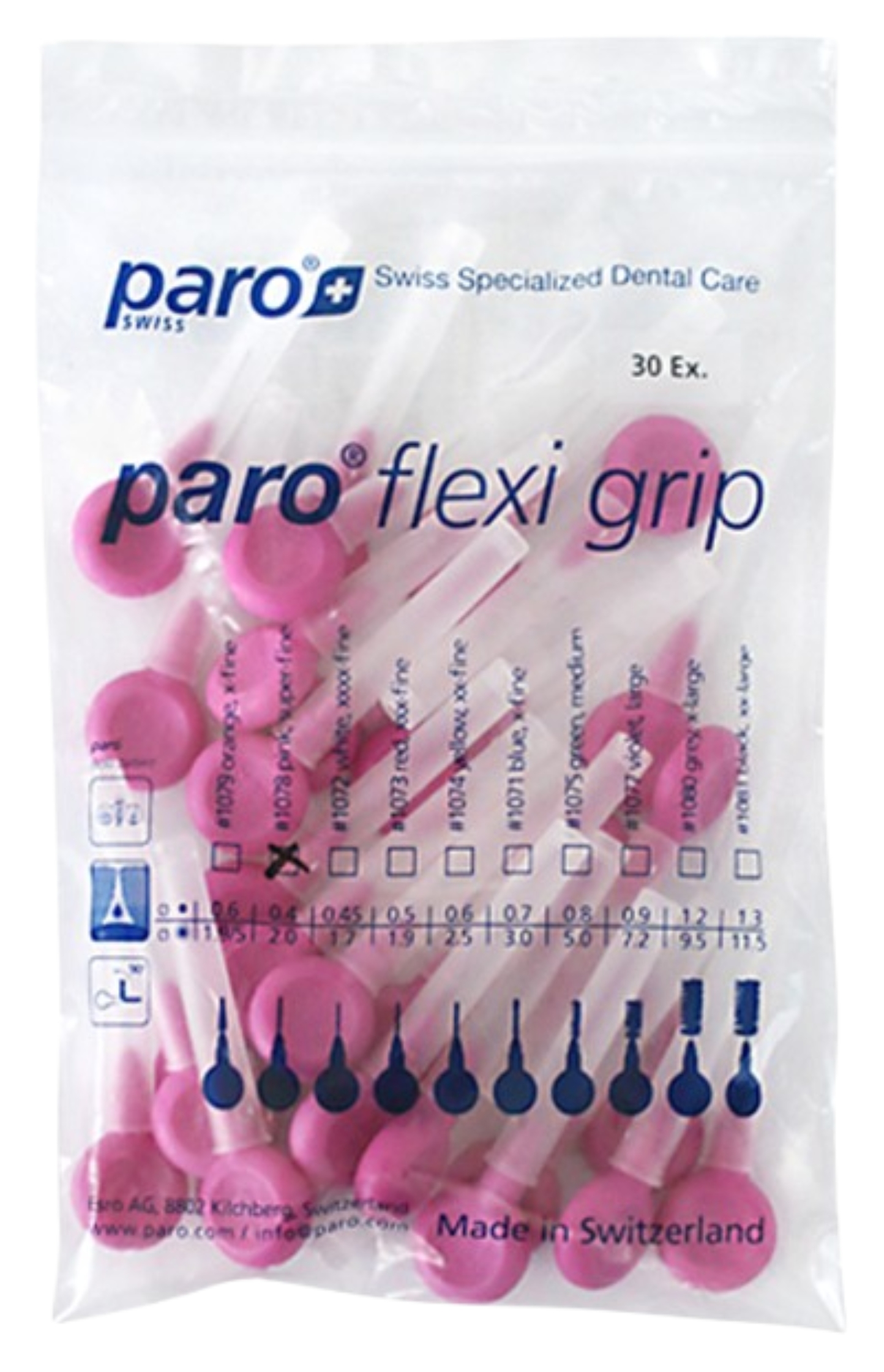 Ершик межзубный Paro Swiss paro flexi grip, супер-тонкий, розовый, 2 мм, 30 шт, с колпачком (7.81078) - Фото 1