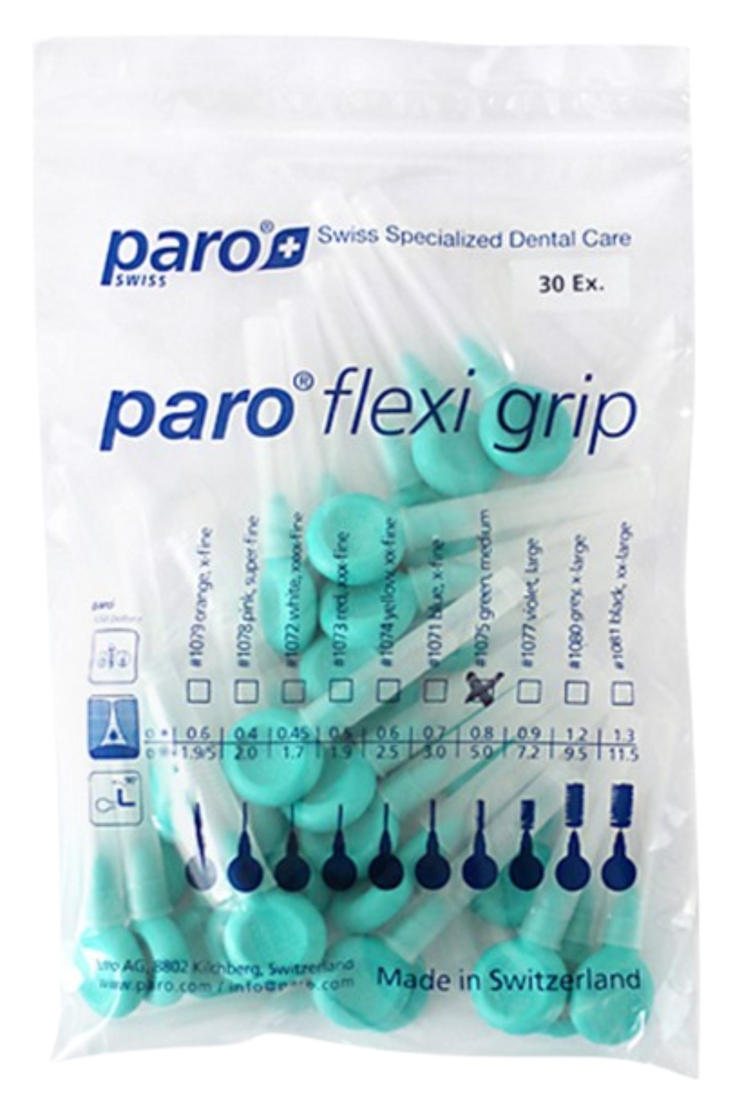 Ершик межзубный Paro Swiss paro flexi grip, средний, зеленый, 5 мм, 30 шт, с колпачком (7.81075) - Фото 1