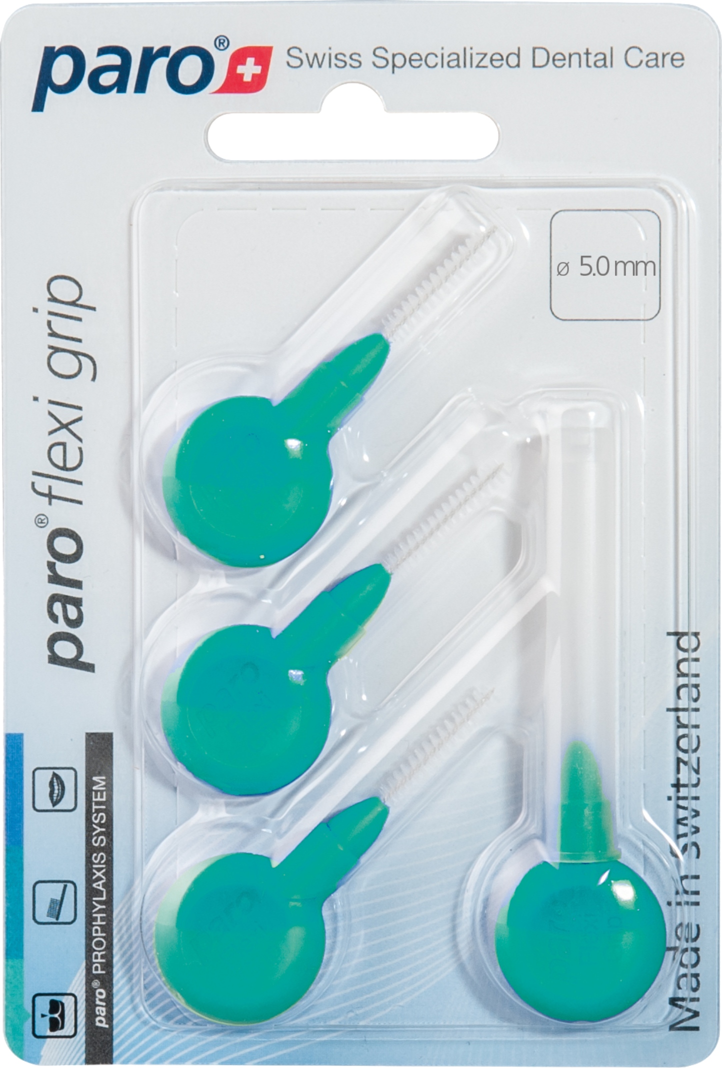 Ершик межзубный Paro Swiss paro flexi grip, средний, зеленый, цилиндрический, 5 мм, 4 шт (7.1075) - Фото 1