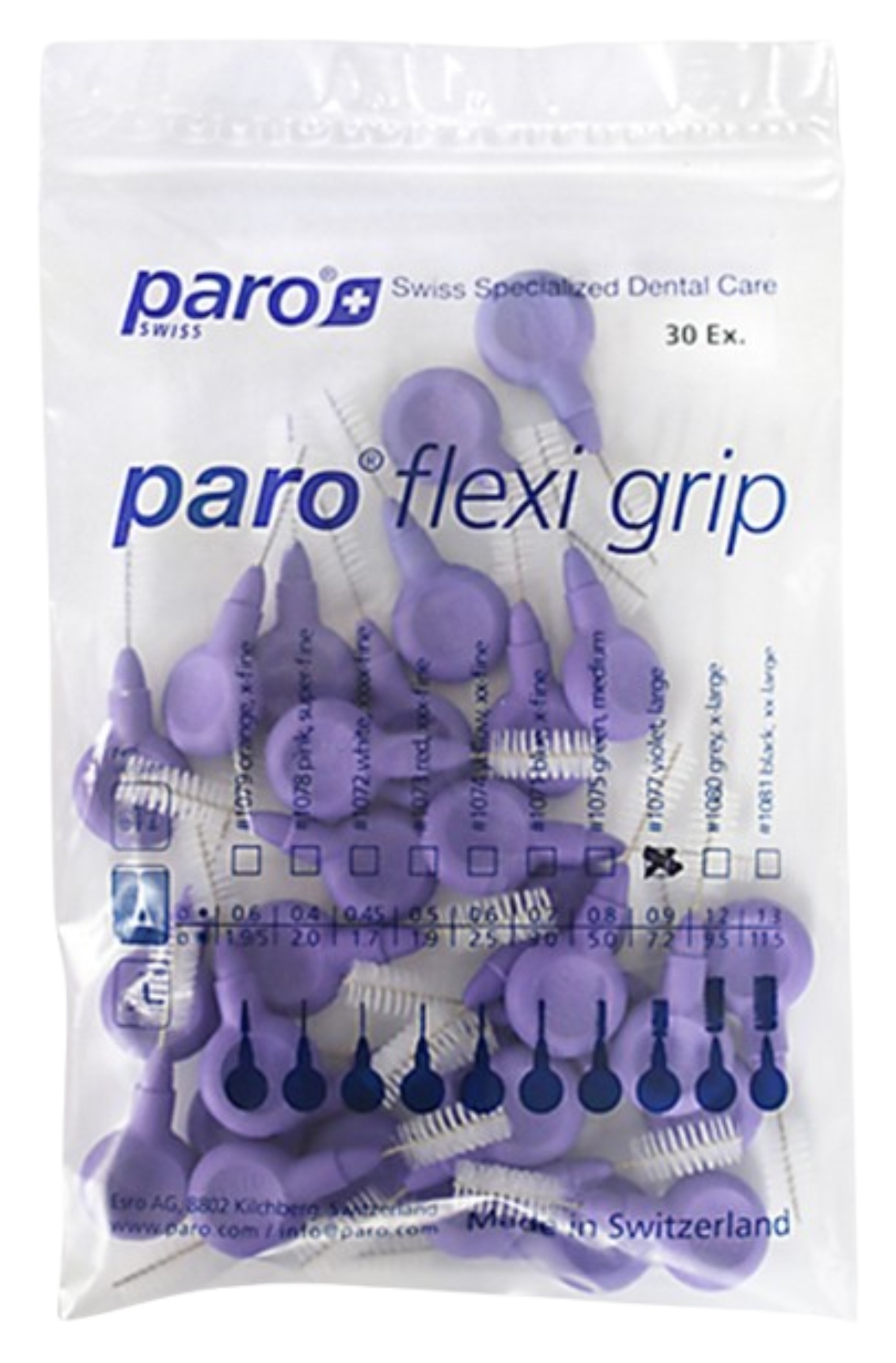 Ершик межзубный Paro Swiss paro flexi grip, большой, фиолетовый, 7.2 мм, 30 шт. (7.81077) - Фото 1