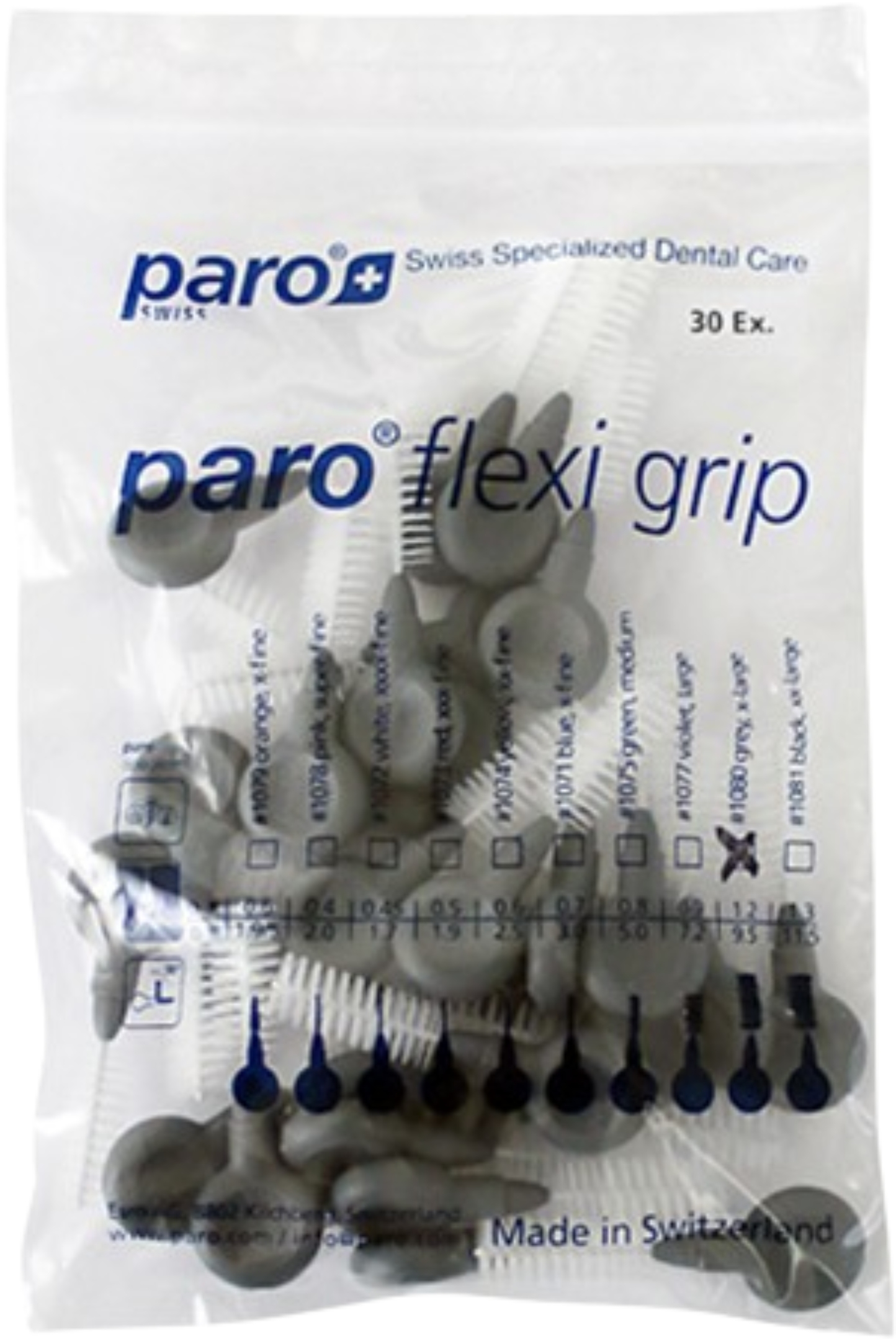 Ершик межзубный Paro Swiss paro flexi grip, x-большой, серый, цилиндр., 9.5 мм, 30 шт (7.81080) - Фото 1