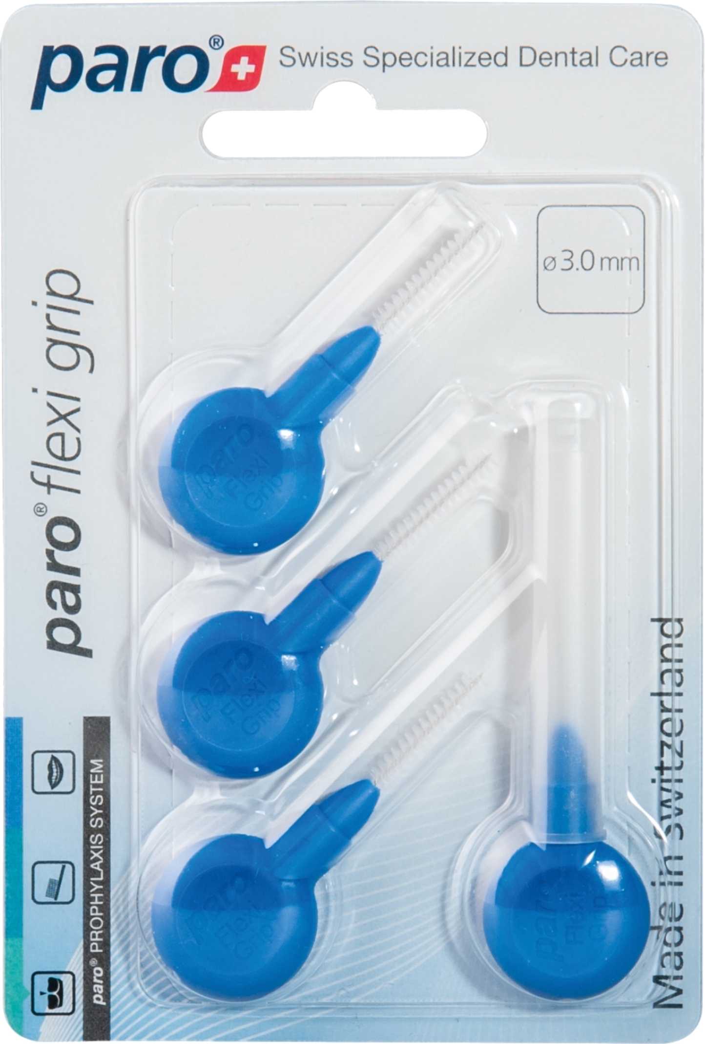 Ершик межзубный Paro Swiss paro flexi grip, x-тонкий, синий, цилиндрический, 3 мм, 4 шт (7.1071) - Фото 1